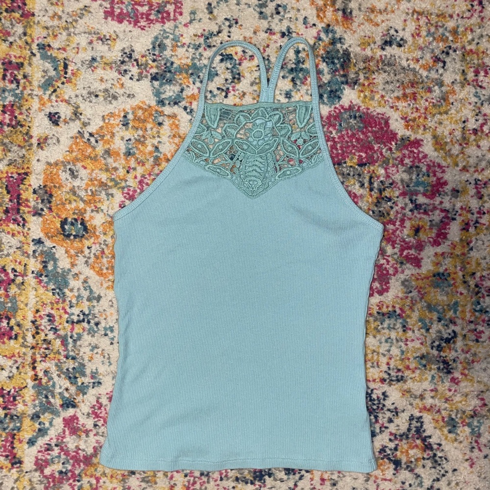 Elegant Lace Boho Detail Women's Top - Blue